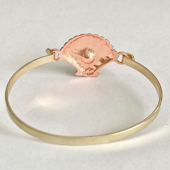 Scallop Sea Shell Bracelet Bangle Nautical Island Beach 7.5" Gold Plated Crystal - Picture 9 of 12